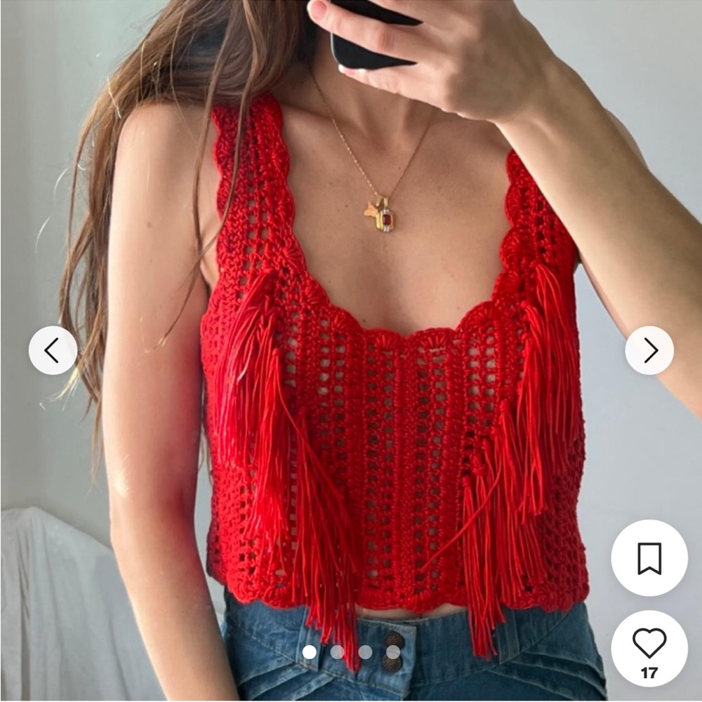 Zara Red Crochet Fringe Crop Top